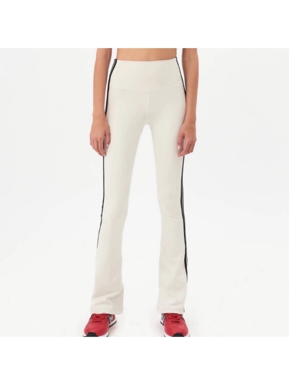 Splits59 White High-Rise Flare Pants with Black Side Stripe - Picture 2 of 7
